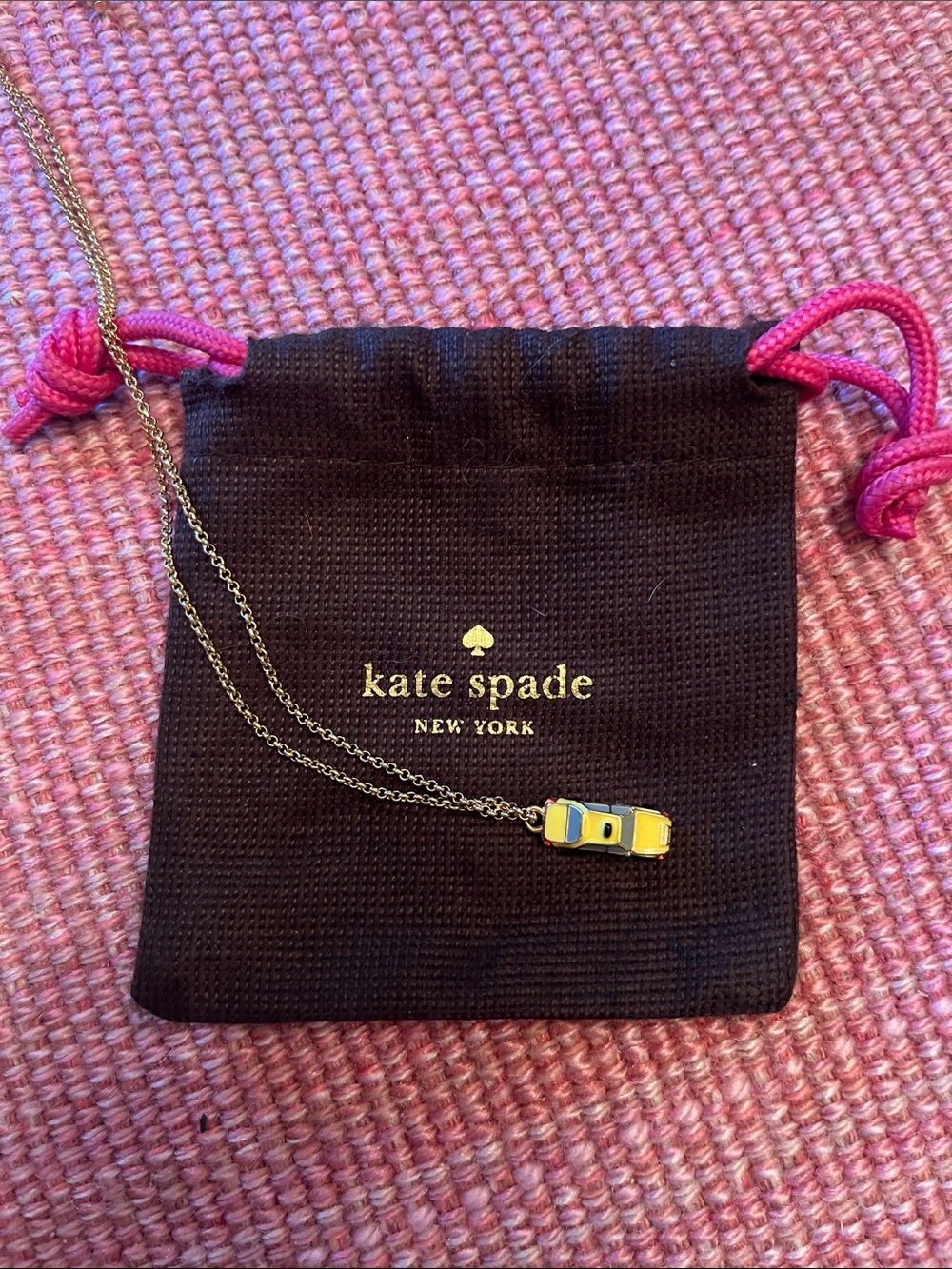 kate spade Taxi Enamel Pendant Gold Chain Necklace